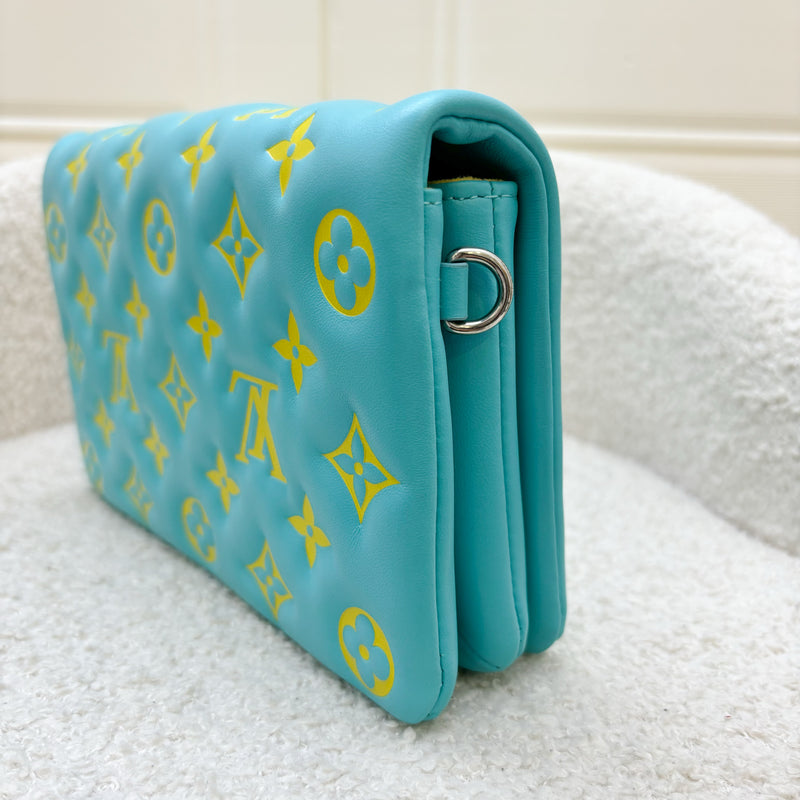 LV Pochette Coussin in Yellow / Cyan Monogram Embossed Lambskin and GHW