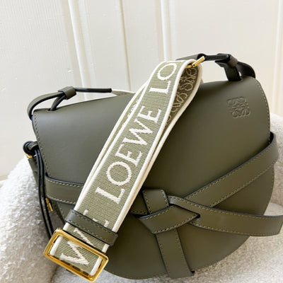 Loewe Small Gate Bag in Autumn Green Soft Calfskin and Jacquard and GHW