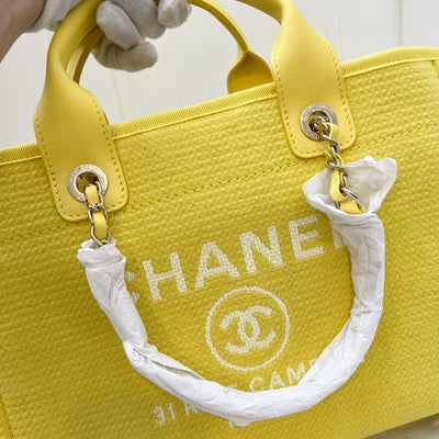 Chanel 23C Small / Medium Deauville Shopping Tote in Yellow Mixed Fibers Fabric and LGHW