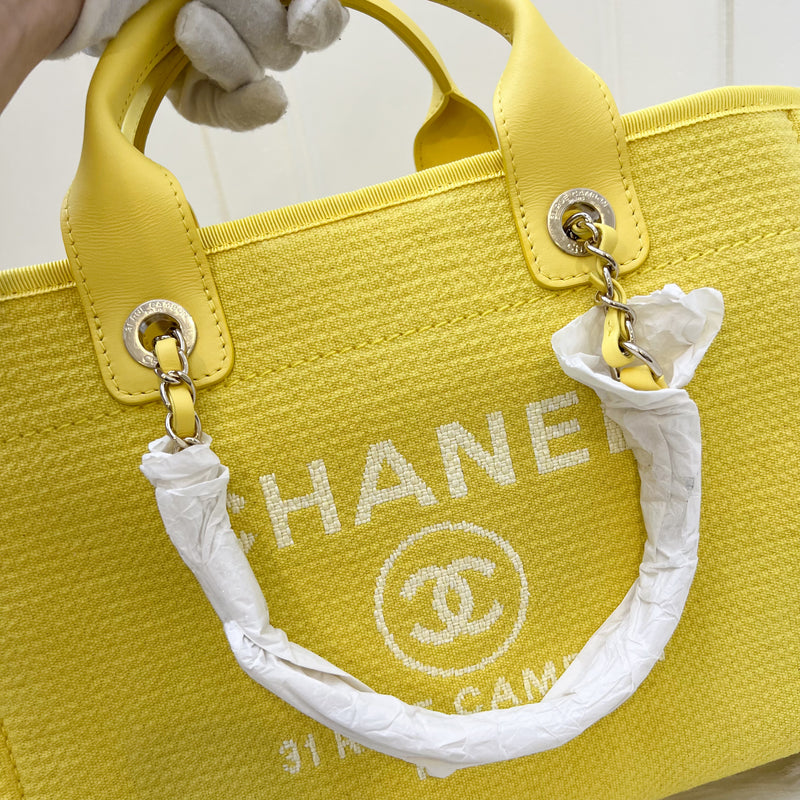 Chanel 23C Small / Medium Deauville Shopping Tote in Yellow Mixed Fibers Fabric and LGHW