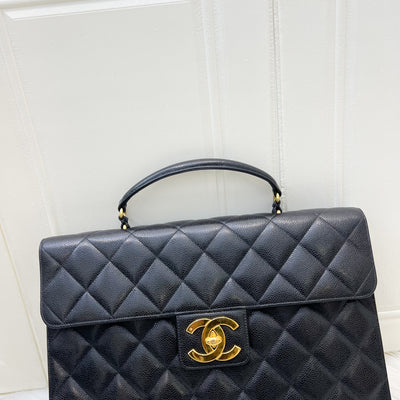 Chanel Vintage Briefcase in Black Caviar and 24K GHW
