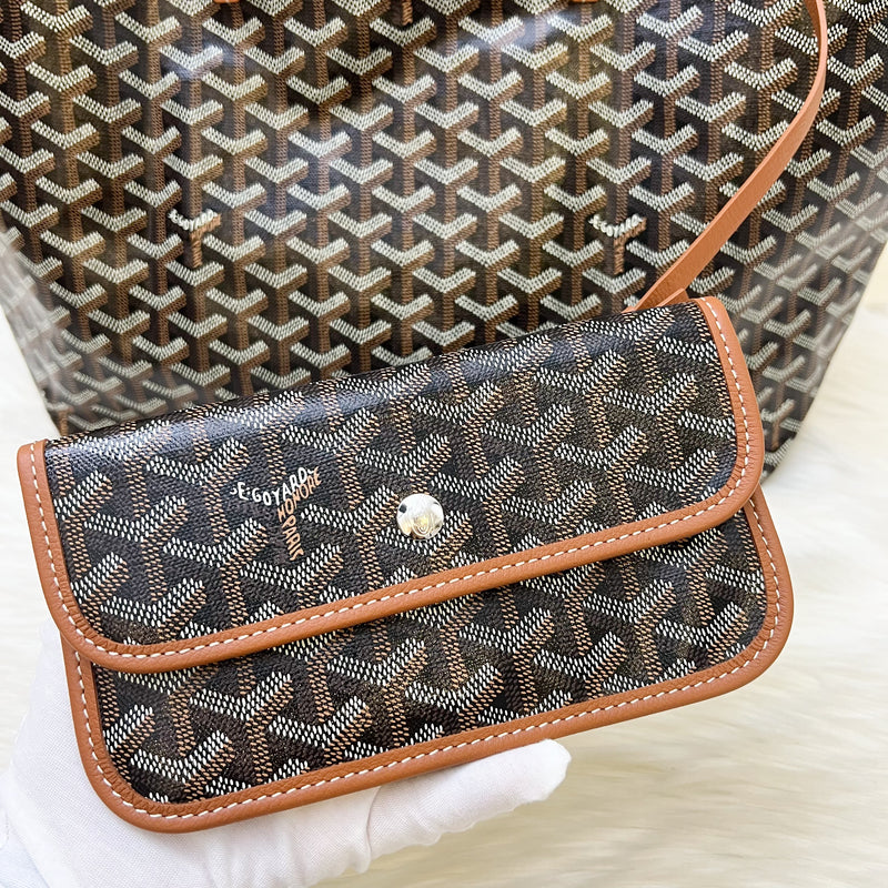 Goyard Saint Louis PM Tote in Black Signature Goyardine Canvas and Brown Trim