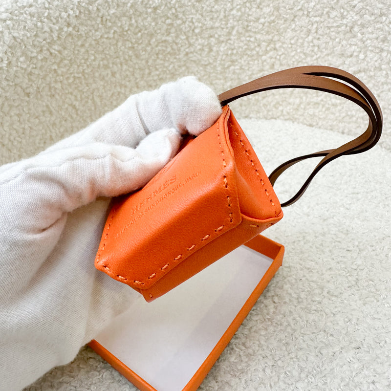 Hermes Paper Bag Charm in Orange Leather