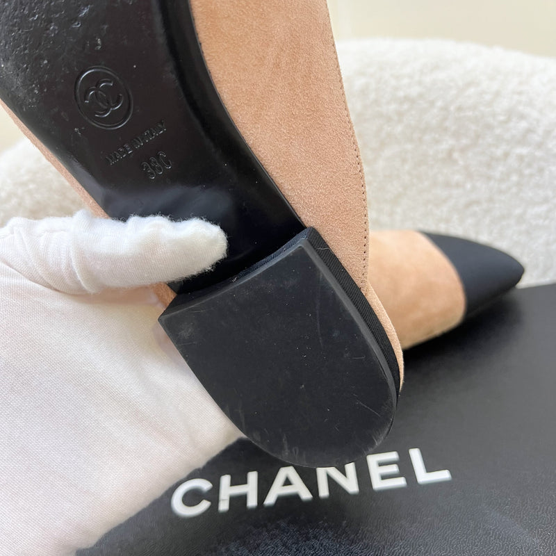 Chanel 20P Mules In Nude Suede with Crystal Studded Star