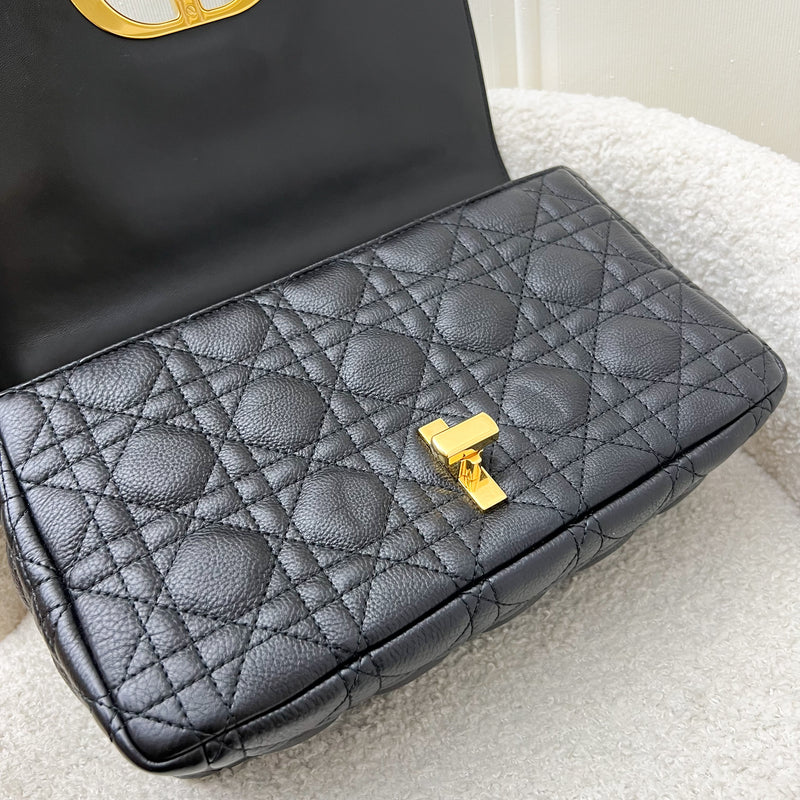 Dior Medium Caro Flap Bag in Black Grained Calfskin and GHW