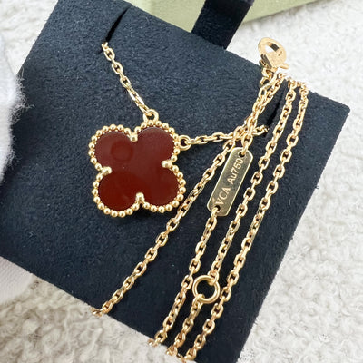 Van Cleef & Arpels VCA Vintage Alhambra Pendant Necklace with Carnelian in 18K Yellow Gold