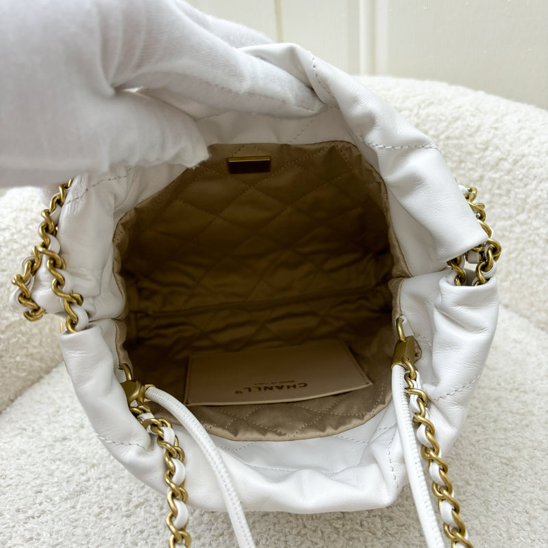 Chanel 22 Mini Hobo Bag in White Shiny Calfskin and GHW