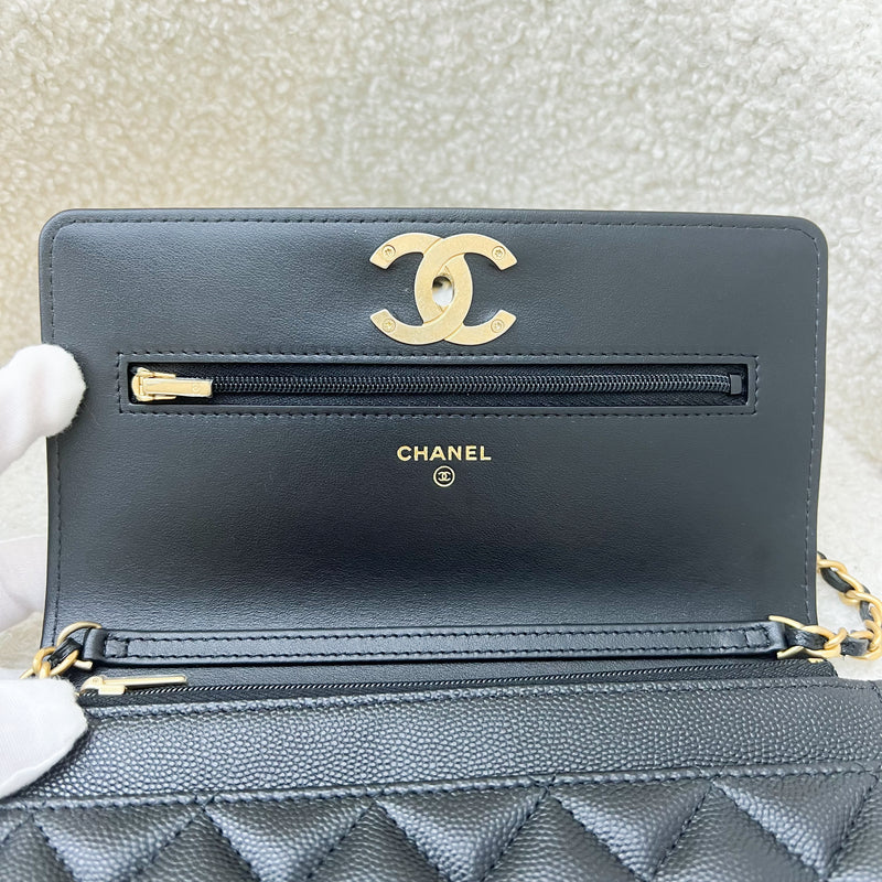 Chanel 23K Camellia Wallet on Chain WOC with Charms in Black Caviar and AGHW