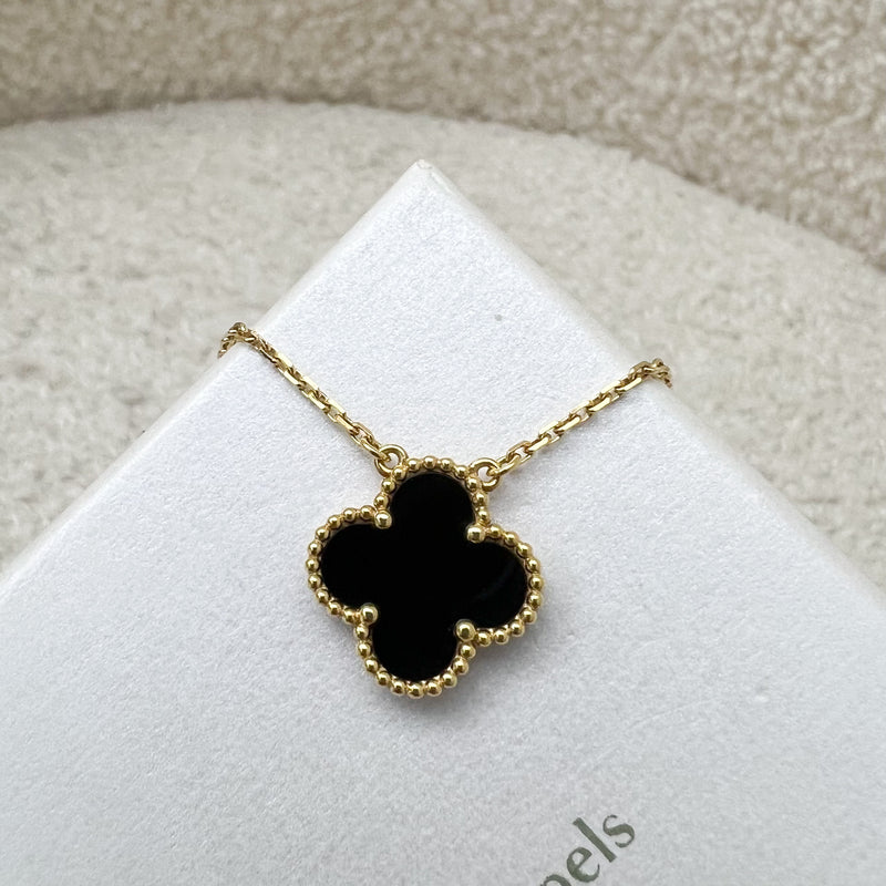 Van Cleef & Arpels VCA Vintage Alhambra Onyx Pendant Necklace in 18K Yellow Gold