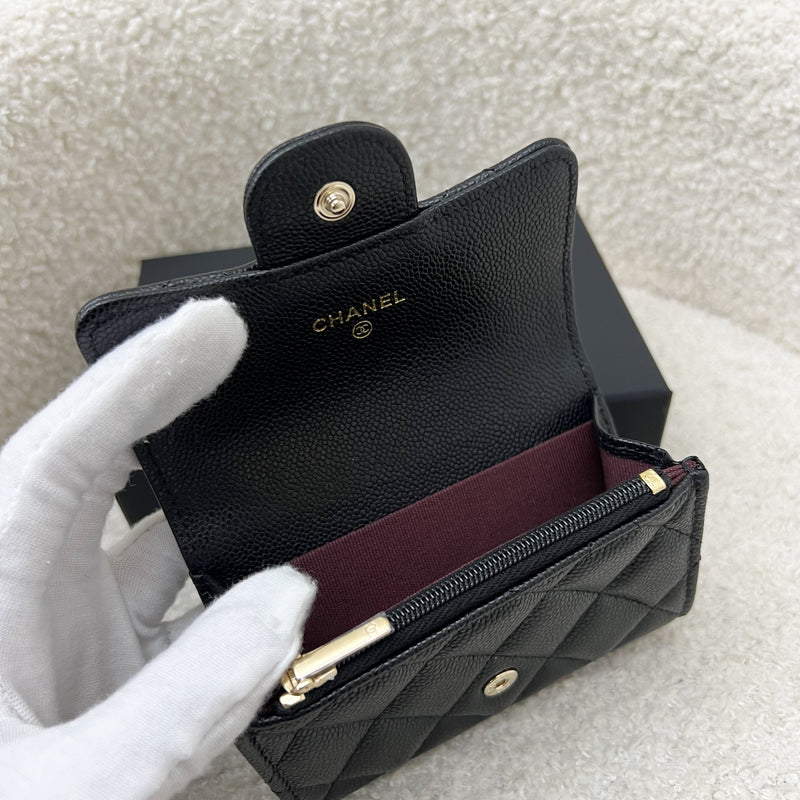 Chanel Classic Snap Card Holder with Coin Compartment in Black Caviar and LGHW