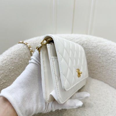 Chanel Pearl Crush Wallet on Chain WOC in White Lambskin and AGHW