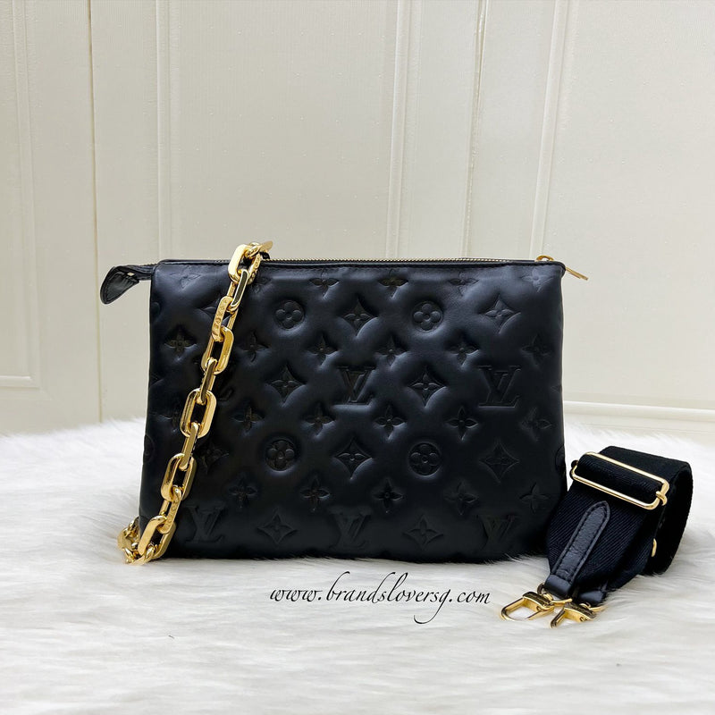 LV Coussin PM Handbag in Black Puffy Lambskin and GHW