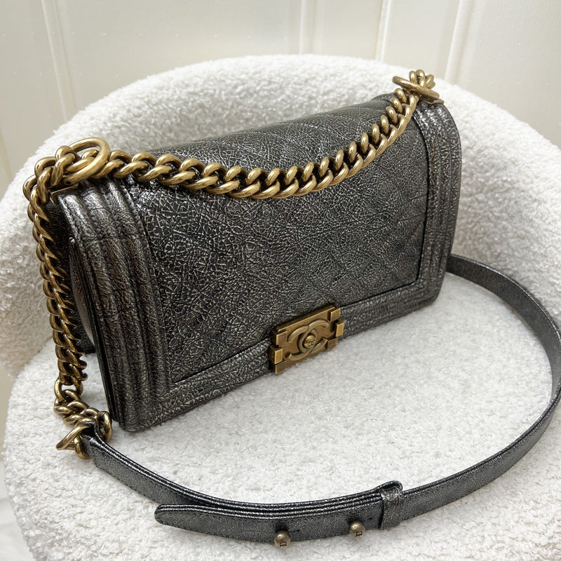 Chanel Medium 25cm Boy Flap in Metallic Crinkled Calfskin and RHW