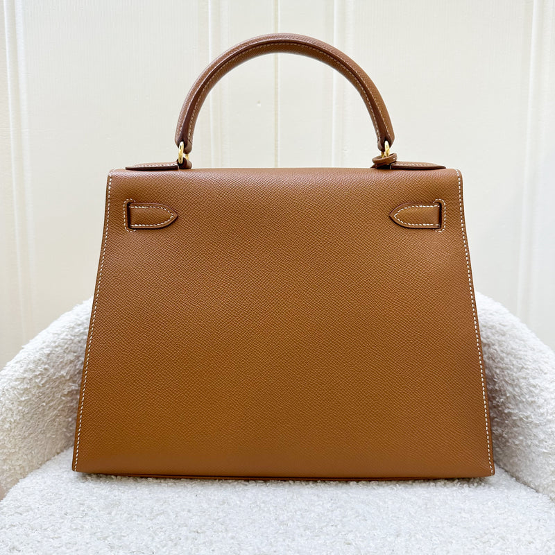 Hermes Vintage Kelly 28 Sellier in Gold Courcheval / Epsom Leather and GHW