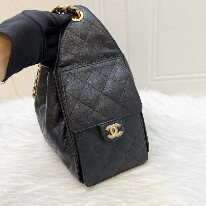 Chanel 25 Small Hobo Bag in Black Caviar and AGHW (Model: AS5293)