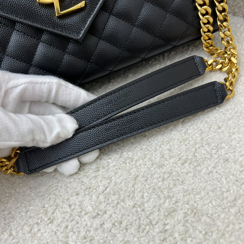 Saint Laurent YSL Medium Envelope Bag in Black Grained Leather and GHW