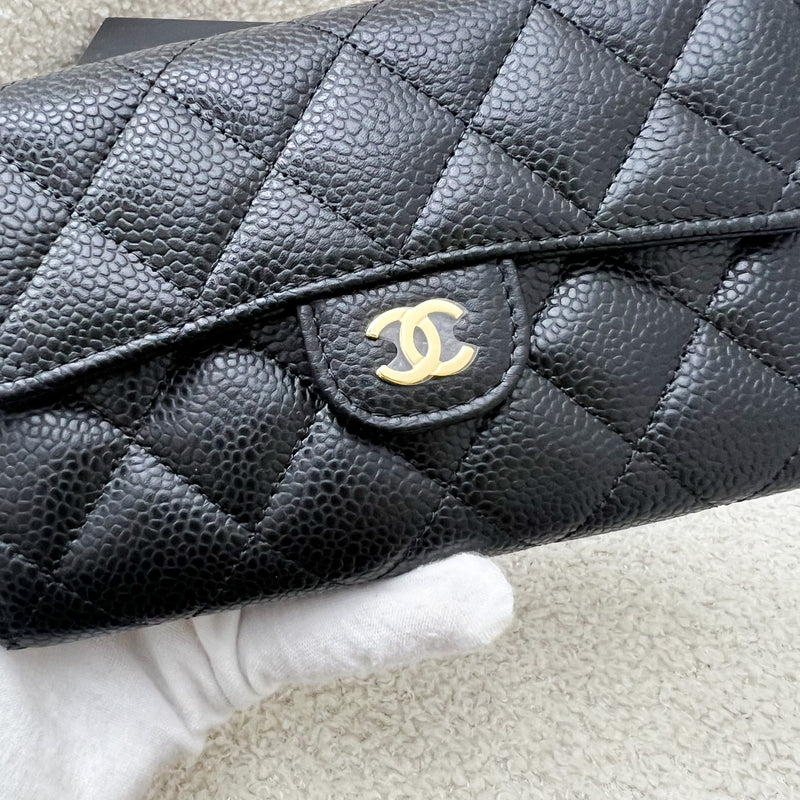 Chanel Classic Medium Trifold Wallet in Black Caviar and LGHW