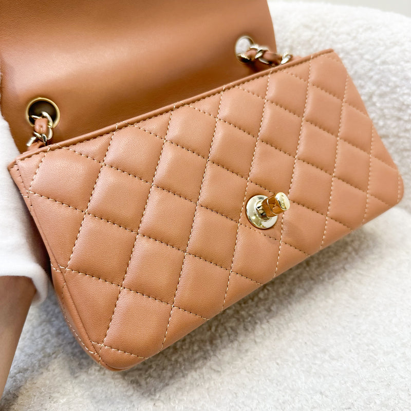 Chanel Classic Mini Rectangle Flap in 21P Caramel Lambskin and GHW