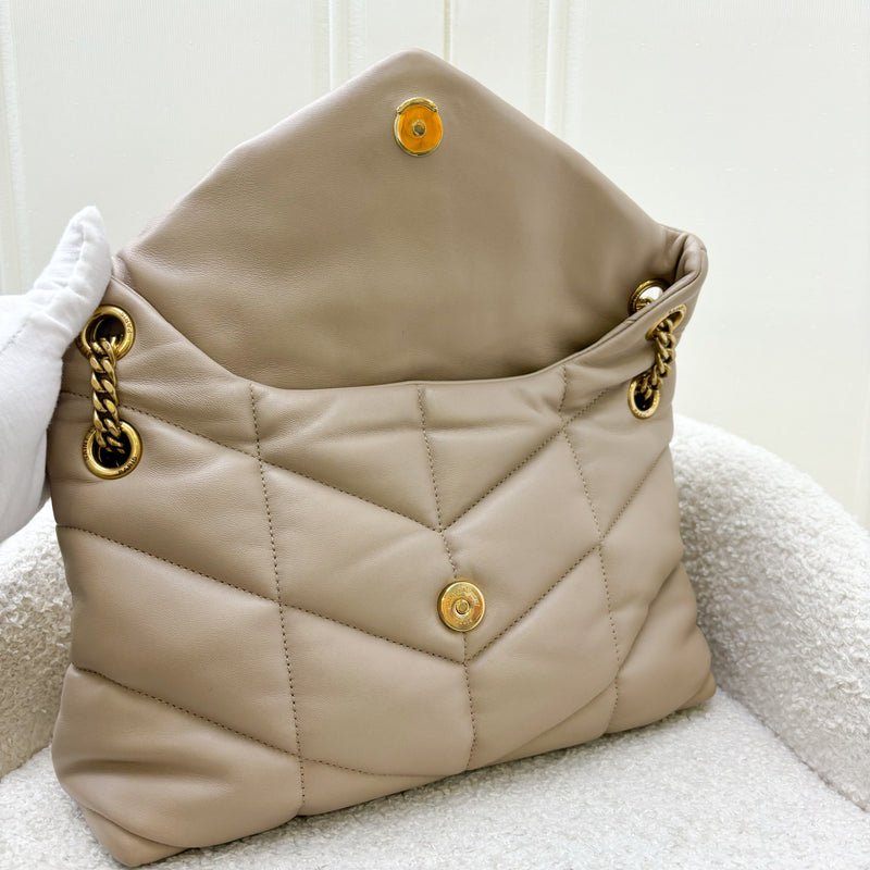 Saint Laurent YSL Small Loulou Puffer in Beige Lambskin and GHW