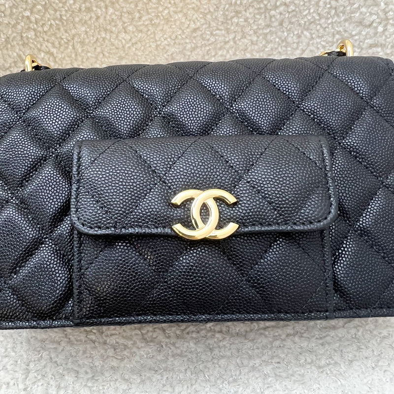 Chanel 22A Seasonal Wallet on Chain WOC in Black Caviar and GHW