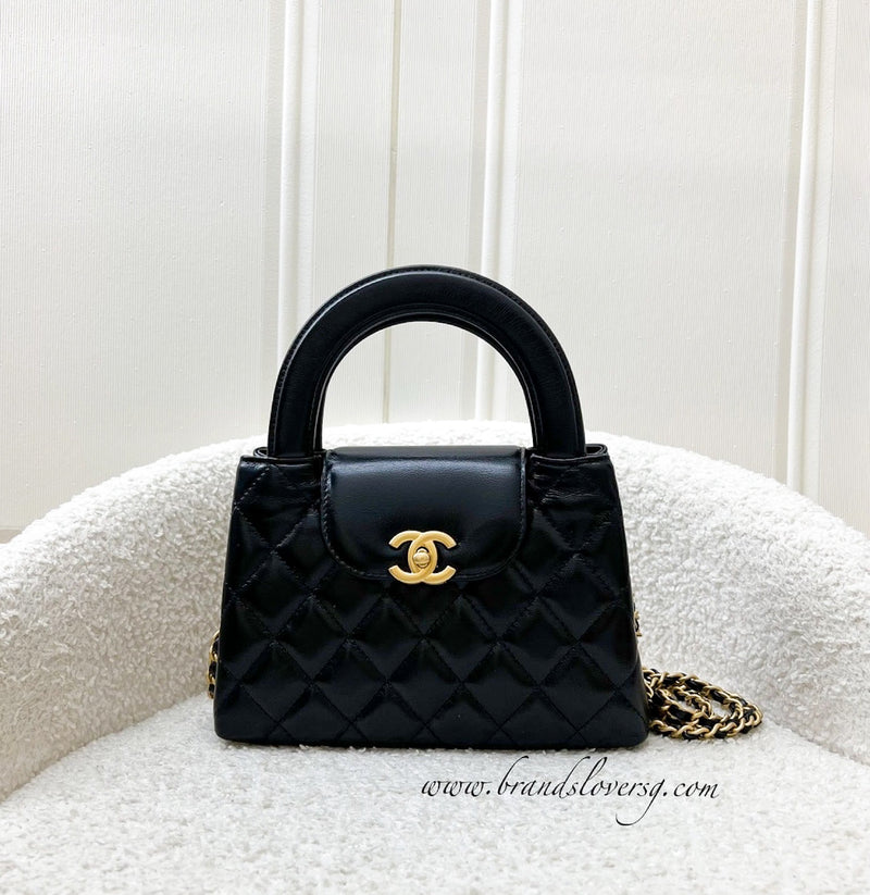 Chanel Mini / Small Kelly Bag in 25C Black Shiny Distressed Calfskin and AGHW (Model: AS4416)