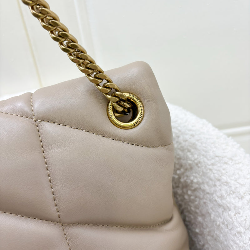 Saint Laurent YSL Small Loulou Puffer in Beige Lambskin and GHW