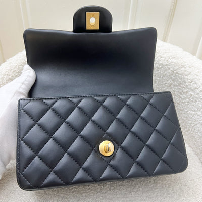 Chanel Top Handle Mini Rectangle Flap in Black Lambskin and GHW