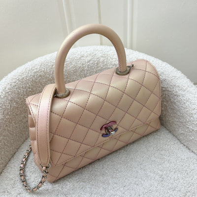 Chanel Small 24cm Coco Handle in 21K Iridescent Pink Caviar and Rainbow HW