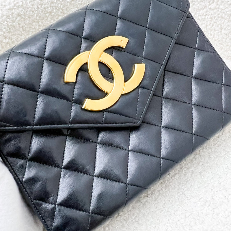 Chanel Vintage XL CC Logo Pushlock Mini Flap Bag in Black Lambskin and GHW