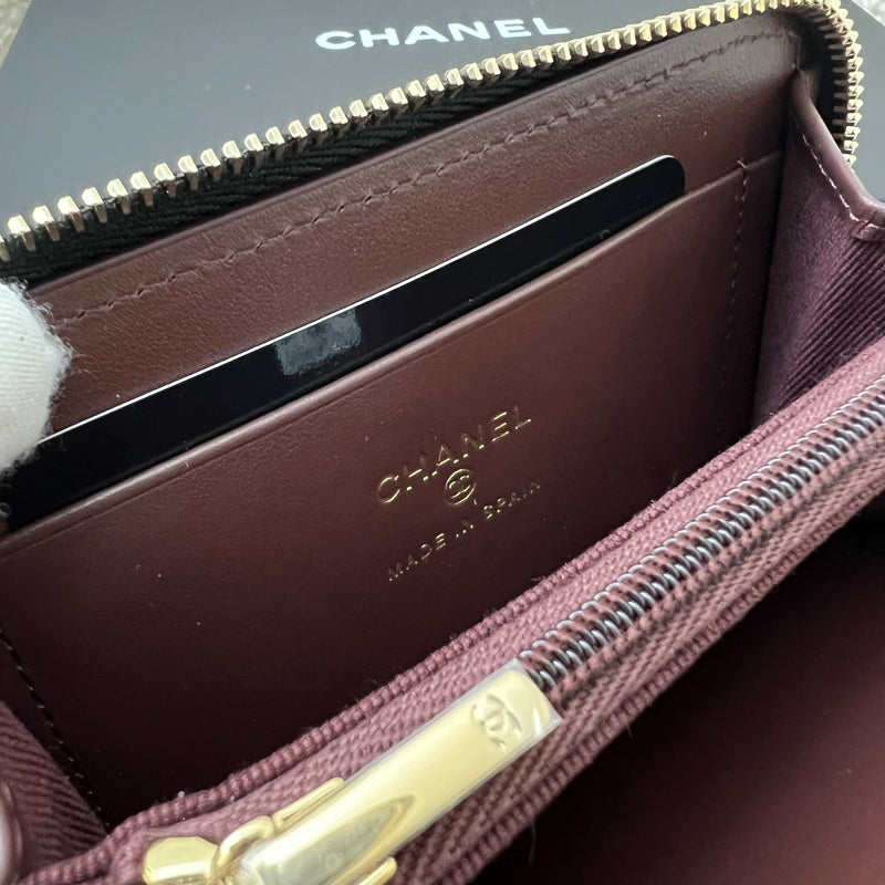 Chanel 25C New Zipped Small Wallet / Card Holder in Black Caviar and LGHW (Model: AP3686)