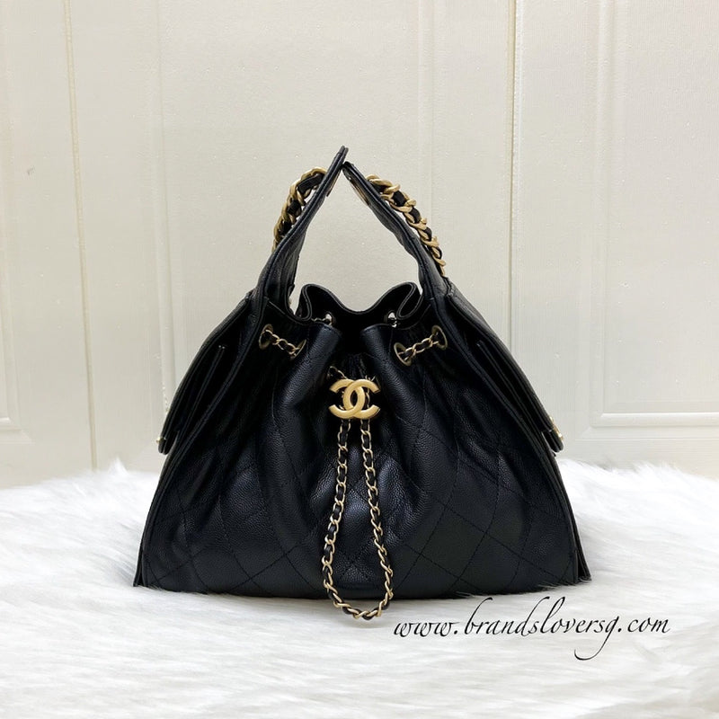Chanel 25 Small Hobo Bag in Black Caviar and AGHW (Model: AS5293)