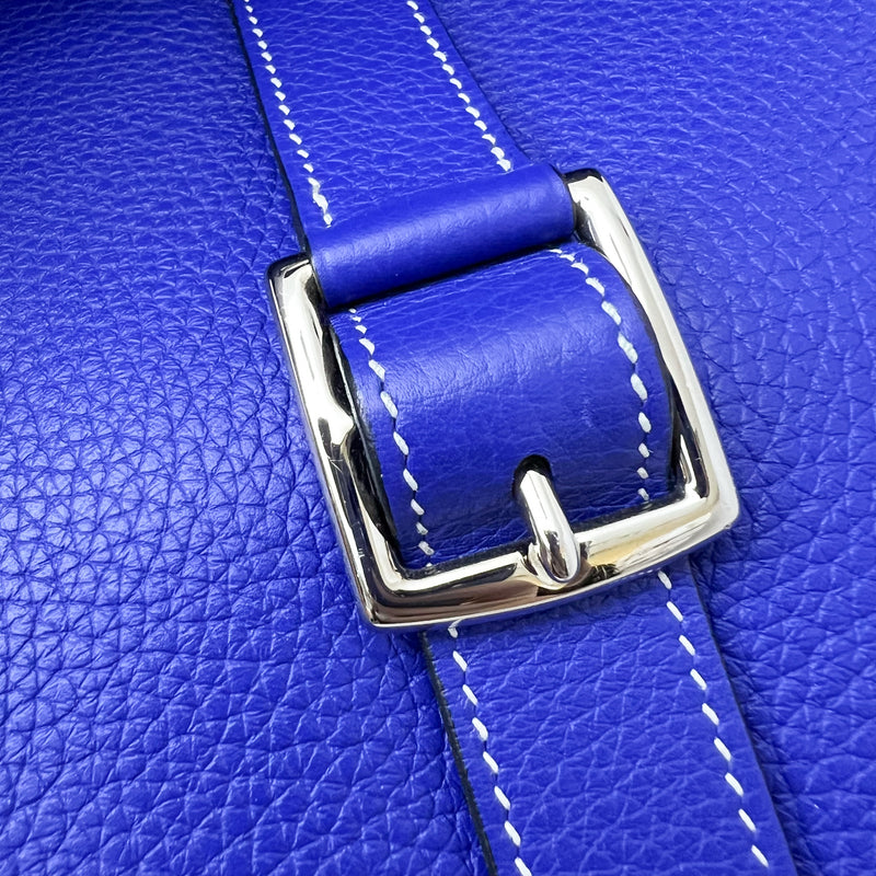 Hermes Halzan 31 in Bleu Electrique Clemence Leather and PHW