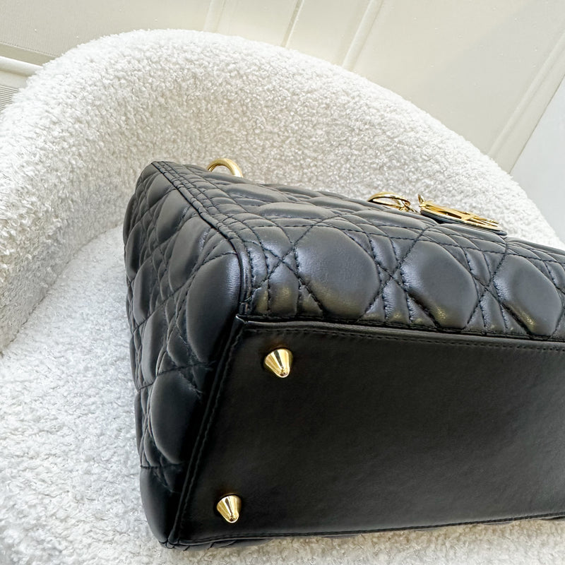 Dior Medium Lady Dior in Black Lambskin and GHW (New Version with Adjustable Strap)<br>