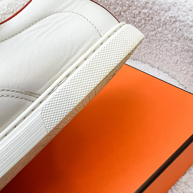 Hermes Quicker Sneakers in White and Orange Leather Sz 39