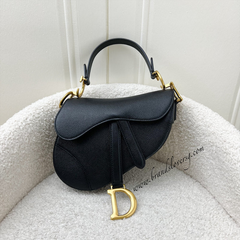 Dior Mini Saddle Bag In Black Grained Calfskin GHW