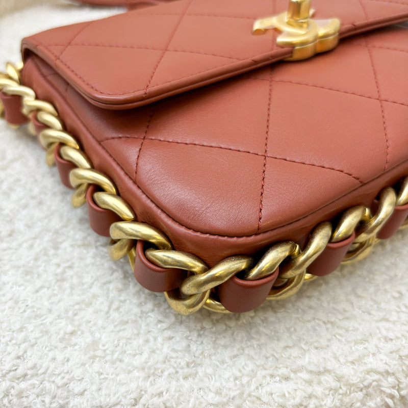 Chanel Seasonal (Runway) Chain Around Flap bag in Terracotta Brown Calfskin and AGHW