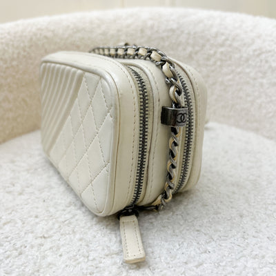 Chanel Seasonal Micro Camera Bag with CC Charm in Light Grey Calfskin and RHW