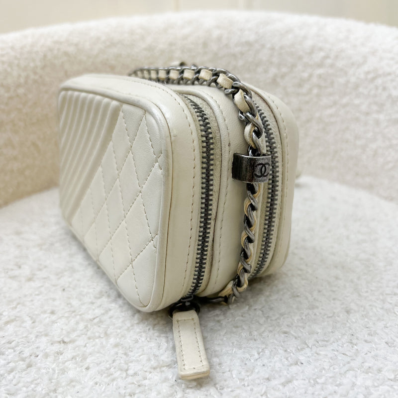 Chanel Seasonal Micro Camera Bag with CC Charm in Light Grey Calfskin and RHW