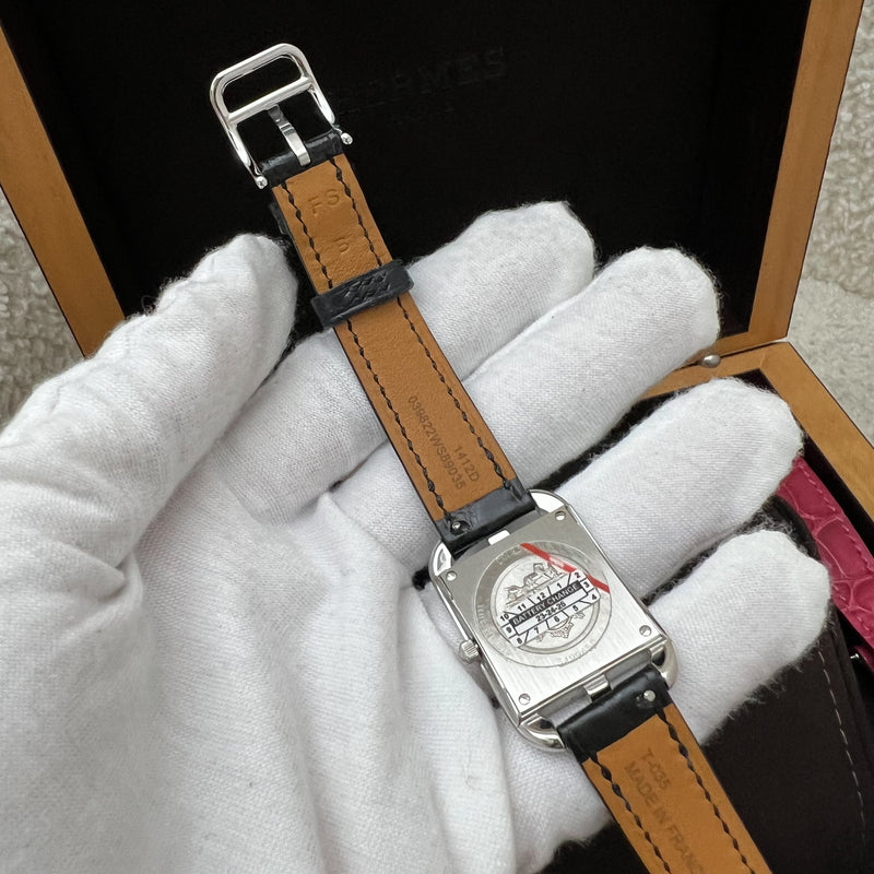 Hermes Cape Cod PM 31mm Quartz Watch with Noir Black Alligator Strap + Extra Strap (Framboise Alligator) worth $700