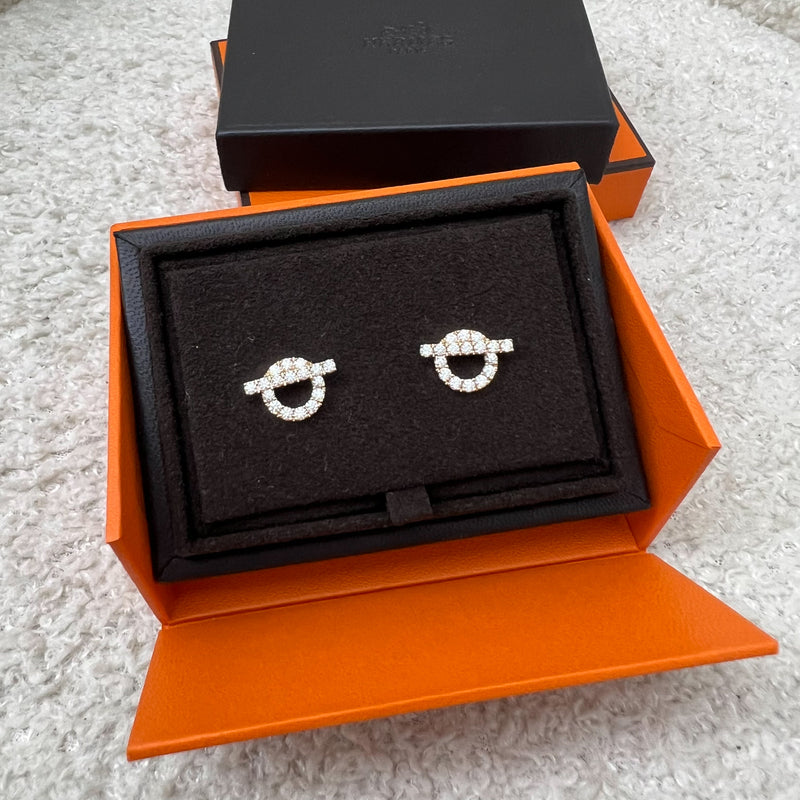 Hermes Finesse Ear Studs with Diamonds in 18K Rose Gold