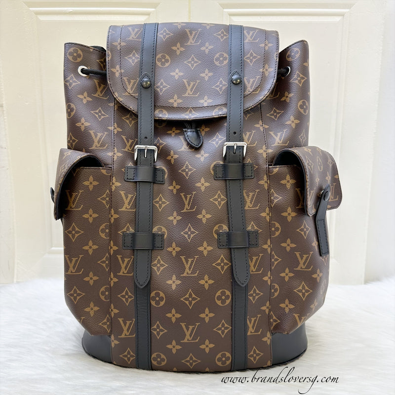 LV Christopher MM Backpack in Monogram Canvas, Black Leather Trim and SHW