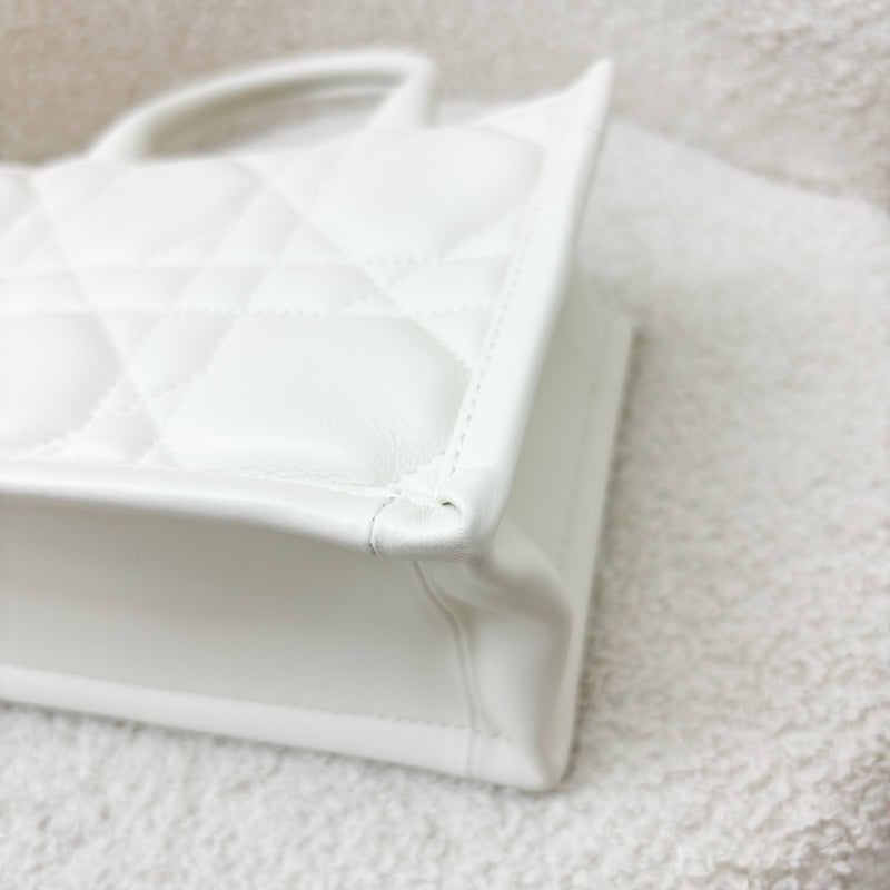 Dior Mini Book Tote in White Macrocannage Lambskin and LGHW