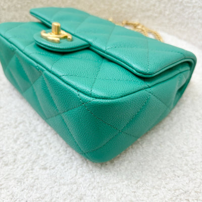 Chanel 23P Heart Adjustable Chain Small / Mini 20cm Flap Bag in Green Caviar AGHW