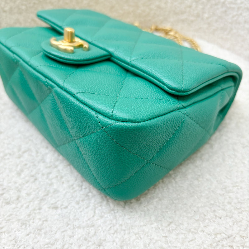 Chanel 23P Heart Adjustable Chain Small / Mini 20cm Flap Bag in Green Caviar AGHW