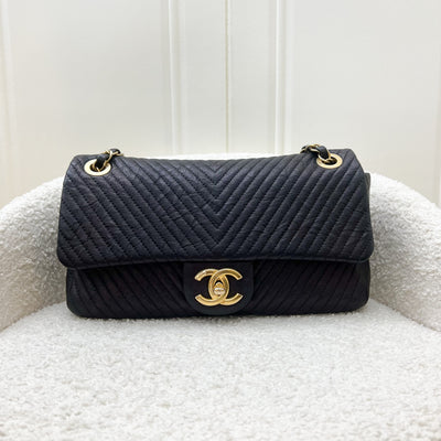 Chanel Seasonal Herringbone Medium Flap in Black Distressed Calfskin AGHW