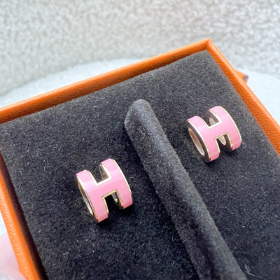 Hermes Mini Pop H Earrings in Rose Azalee Enamel and GHW