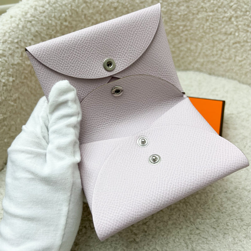 Hermes Calvi Duo Card Holder in Mauve Pale Epsom Leather and PHW