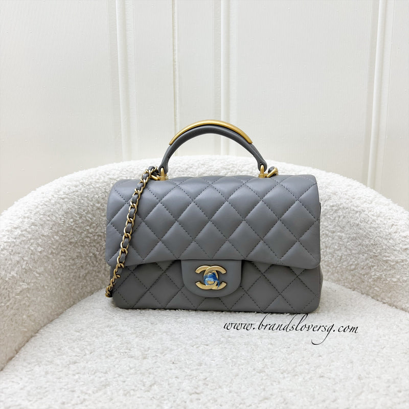 Chanel 22B Top Handle Mini Rectangle Flap in Grey Lambskin and AGHW