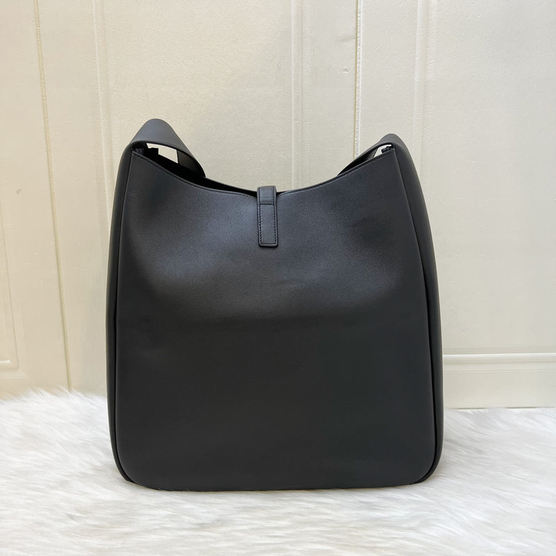 Saint Laurent YSL Large Le 5 À 7 Supple Hobo Bag in Black Grained Leather and GHW