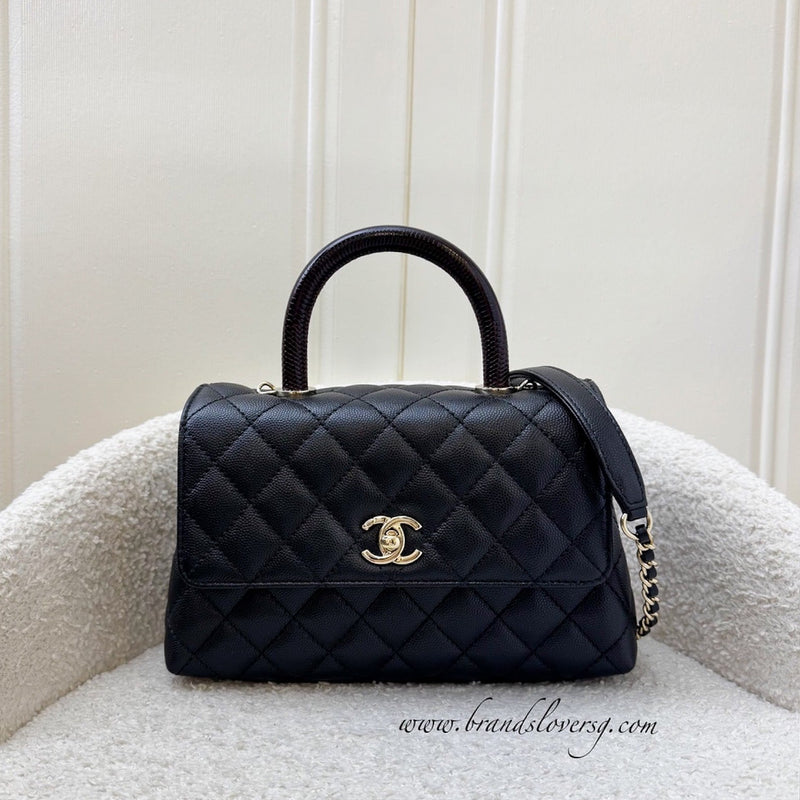 Chanel Small (24cm) Coco handle in Black Caviar, Burgundy Lizard Embossed Calfskin Handle and LGHW (Model: A92990)